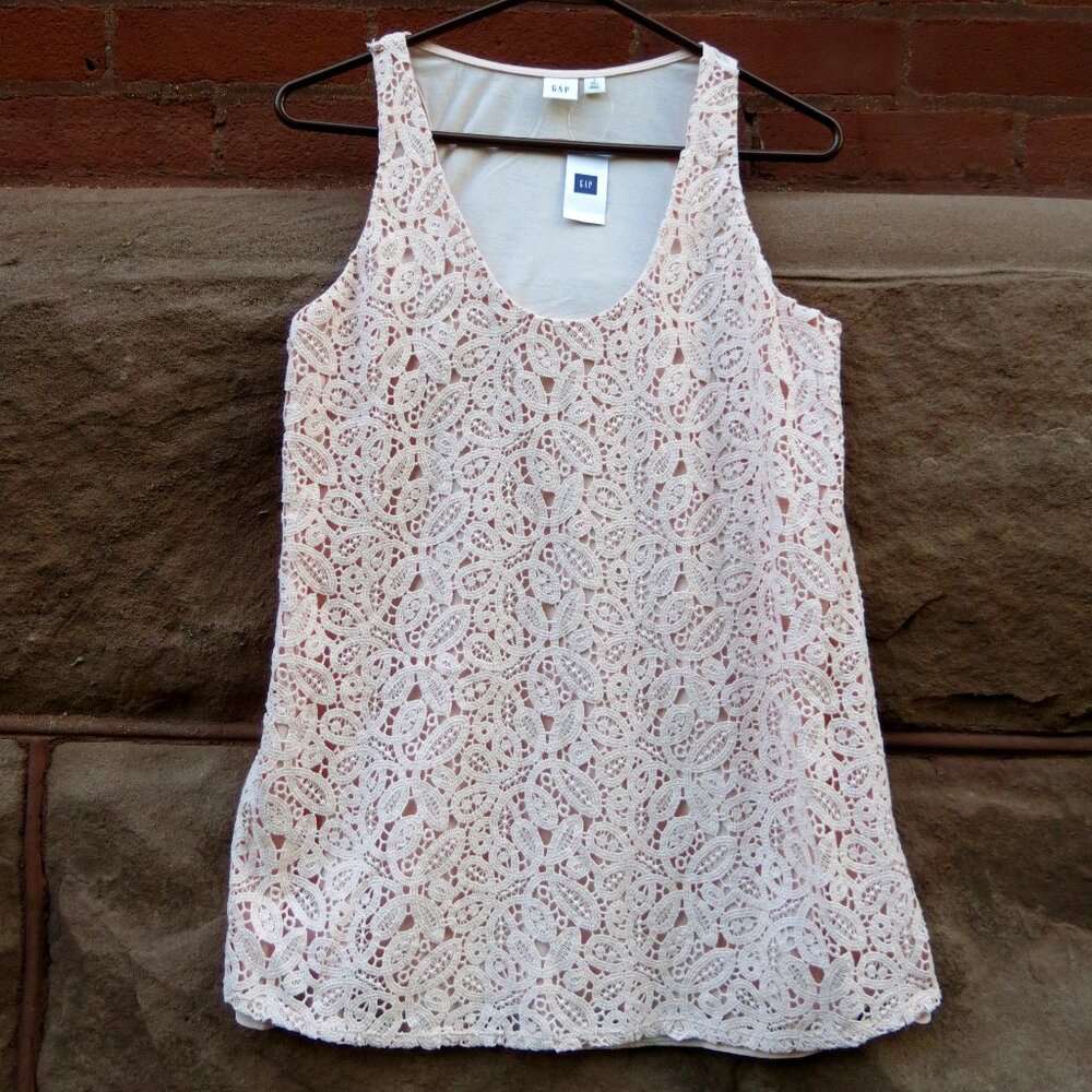 Gap Bohemian Cotton Blend Pastel Pink Floral Open Lace Tank Top Size S/T